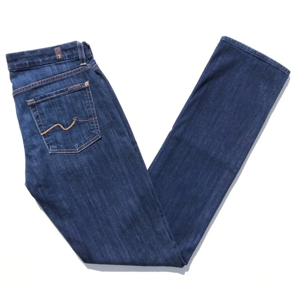 7 for All Mankind Jeans Women's Size 27 34 Blue Kimmie Straight Leg Dark Wash